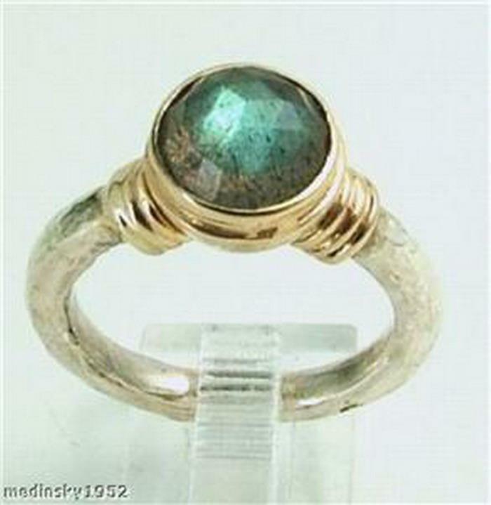 Hadar Designers 9k yellow Gold Sterling Silver Labradorite Ring 6,7,8,9 (I r104)