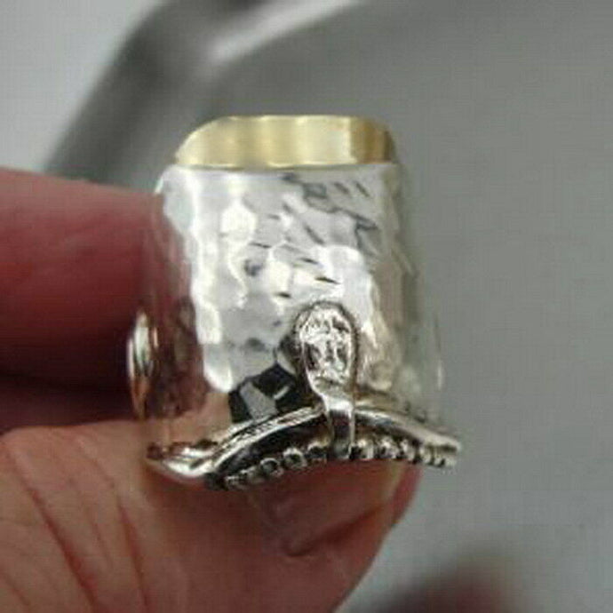 Hadar Designers 925 Silver 9k Yellow Gold Ring size 8,8.5 Handmade (H) SALE