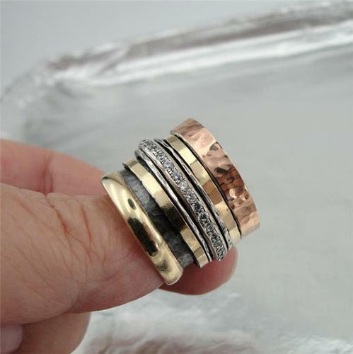 Hadar Designers Swivel 9k Yellow Gold Sterling Silver Zircon Ring 7,8,9,(I r813