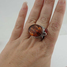 Load image into Gallery viewer, Hadar Designers Baltic Amber Ring Handmade Sterling Silver sz 7,8,9,10 (H 102b
