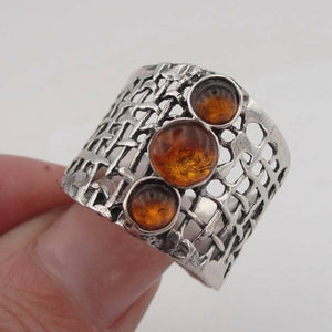 Hadar Designers 925 Sterling Silver Baltic Amber Ring 6,7,8,9,10 (H 142) SALE