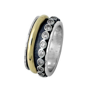 Hadar Designers Swivel 9k Yellow Gold Sterling Silver Zircon Ring 7,8,9 (I r989