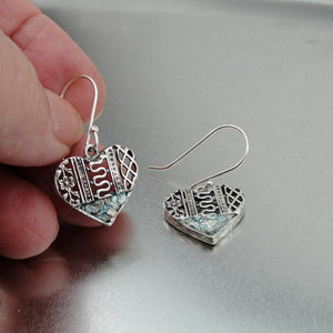 Hadar Designers Heart Sterling Silver Roman Glass Earrings Handmade Filigree (as