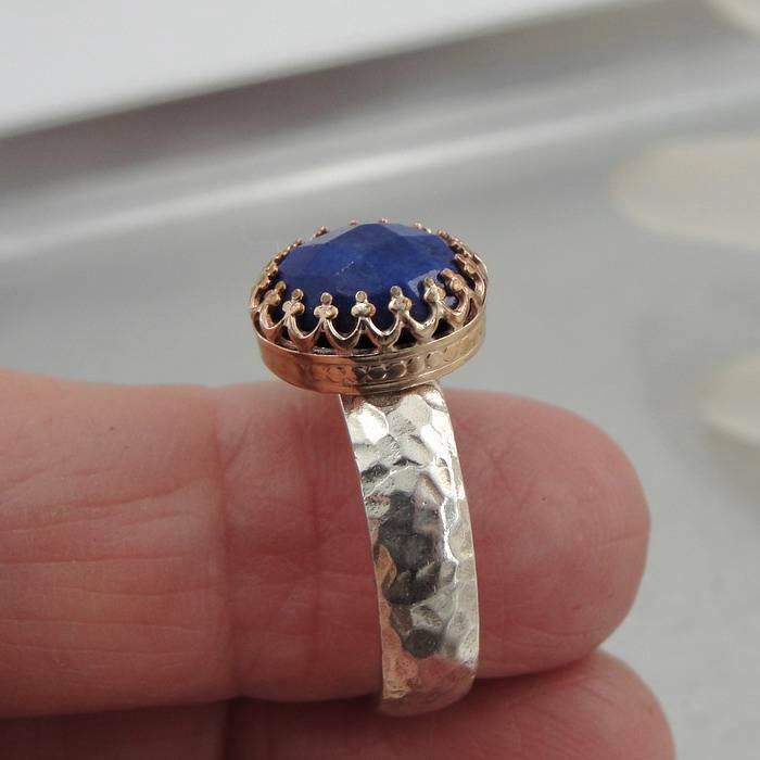 Hadar Designers Blue Sapphire Ring 6,7,7.5,8 Filigree 9k Gold 925 Silver (I r) Y