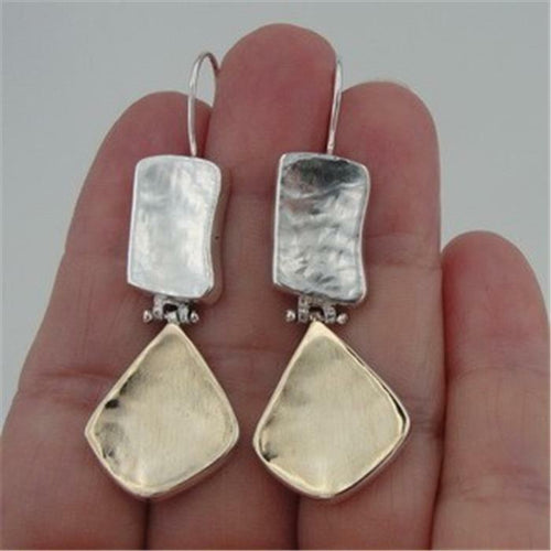 Hadar Designers 9k Gold 925 Sterling Silver Dangle Earrings Handmade Art (I e372