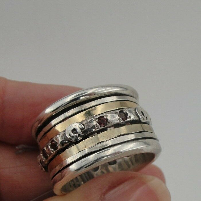Hadar Designers Swivel Handmade 9k Gold 925 Silver Garnet Ring 6,7,8,9 (I R511)y