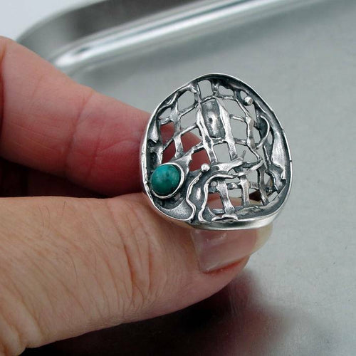 Hadar Designers Turquoise Ring size 6.5, 7 Handmade 925 Sterling Silver (H 114)y
