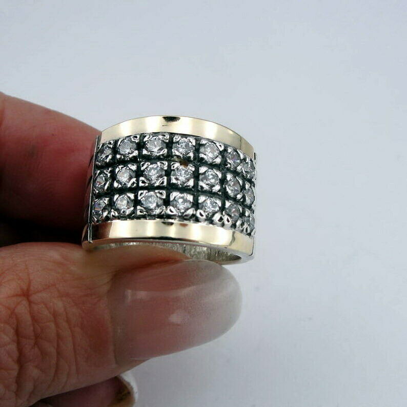 Hadar Designers 9k Yellow Gold 925 Silver Zircon Ring Handmade 6,7,7.5,8,9 (Ms)y
