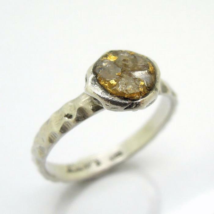 Hadar Designers Raw Diamond Ring 4,6.5,7 Handmade 24k Yellow Gold 925 Silver(ASy