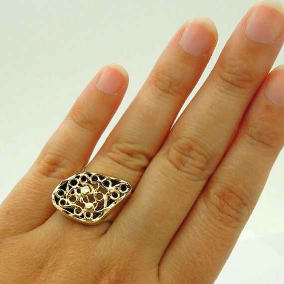 Hadar Designers Filigree 9k Yellow Gold 925 Silver Ring 6.5,7,8,8.5(I r429) SALE