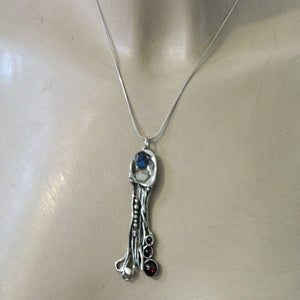 Hadar Designers Artistic Handmade 925 Sterling Silver Real Red Garnet Pendant (H