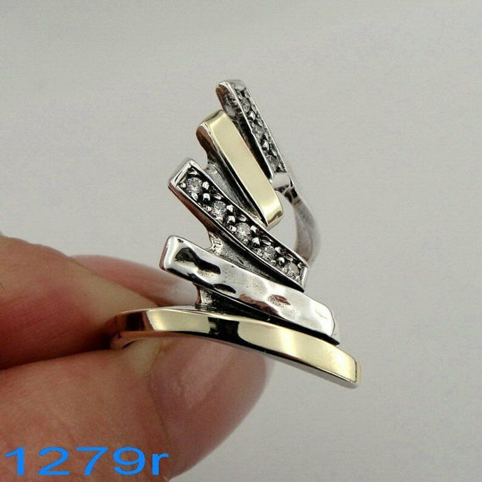 Hadar Designers 9k Yellow Gold 925 Silver Zircon Ring size 7,8,9,10 Handmade (Ms
