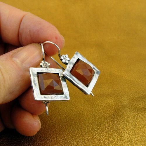 Hadar Designers Carnelian Earrings 925 Sterling Silver Handmade Drop Art (MS) y