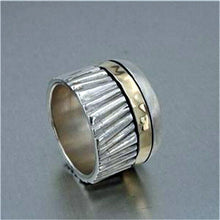 Load image into Gallery viewer, Hadar Designers Swivel 9k Yellow Gold 925 Silver Ring 7,7.5,8,9 Handmade (I r477