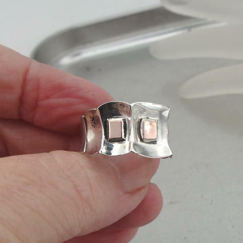 Hadar Designers Sterling Silver 9k Rose Gold Ring sz 7.5,8,8.5 Handmade Art (H)y