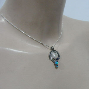 Hadar Designers Handmade 925 Sterling Silver Blue Opal Pendant Chain Necklace(H
