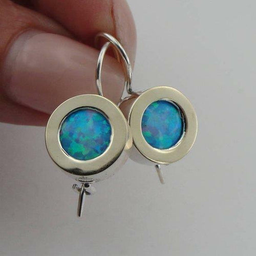 Hadar Designers Classy Handmade 9k Yellow Gold Sterling Silver Opal Earrings (Ms