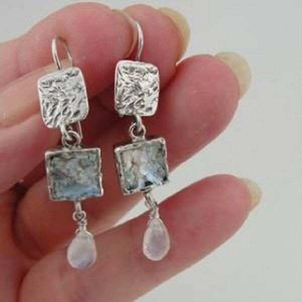 Hadar Designers Handmade Art Roman Glass Sterling Silver Opalit Earrings (as 376