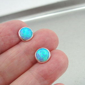Hadar Designer Handmade 8mm mosaic Opal Sterling Silver Stud Earrings (V) Gift