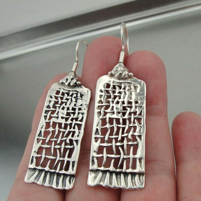 Hadar Designers 925 Sterling Silver Long Net Earrings Handmade Unique (H  214) y