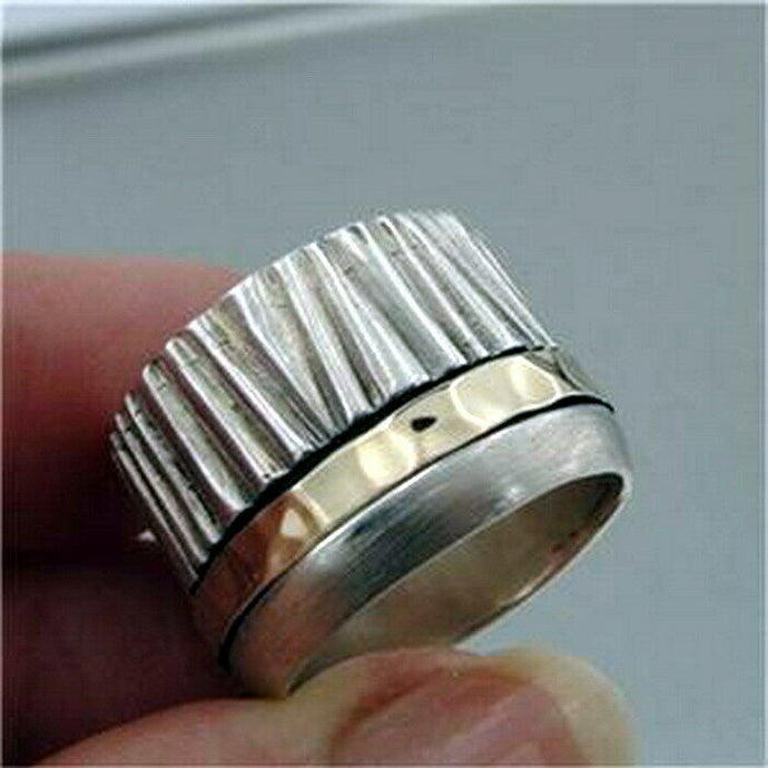 Hadar Designers Swivel 9k Yellow Gold 925 Silver Ring 7,7.5,8,9 Handmade (I r477