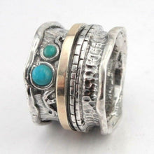 Load image into Gallery viewer, Hadar Designers Turquoise Ring 9k Yellow Gold Sterling Silver 6,7,8,9 Handmade