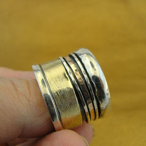 Hadar Designers Swivel 9k Yellow Gold 925 Silver Ring 8,9,9.5 Handmade (I r278)y