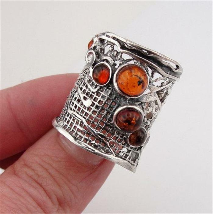 Hadar Designers Handmade 925 Sterling Silver Amber Ring 6,7,8,9,10  (H 144)