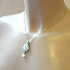Hadar Designers Sterling Silver Roman Glass Drop Pearl Pendant Handmade (AS)SALE