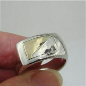 Hadar Designers  9k Yellow Gold Ring sz 8.5 Handmade Square 925 Silver (H) SALE
