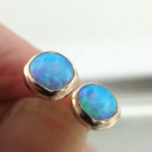 Load image into Gallery viewer, Hadar Designer Blue Opal Stud Earrings Handmade 14k Yellow Gold Fil 7mm  (v) y