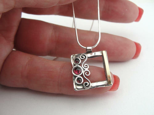 Hadar Designers Handmade 925 Sterling Silver 9k Yellow Gold Gift Garnet Pendant