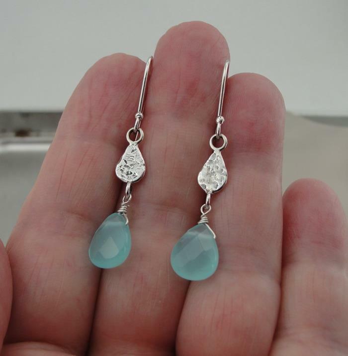 Hadar Designers Sterling Silver Ocean Quartz Drop Earrings Handmade Dangle (as