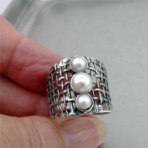 Hadar Designers 925 Sterling Silver White Pearl Ring size 6,6.5,7,8,9,10(H 142)y