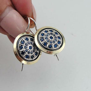 Hadar Designers Handmade 9k Yellow Gold 925 Silver Sapphire Zircon Earrings (MS