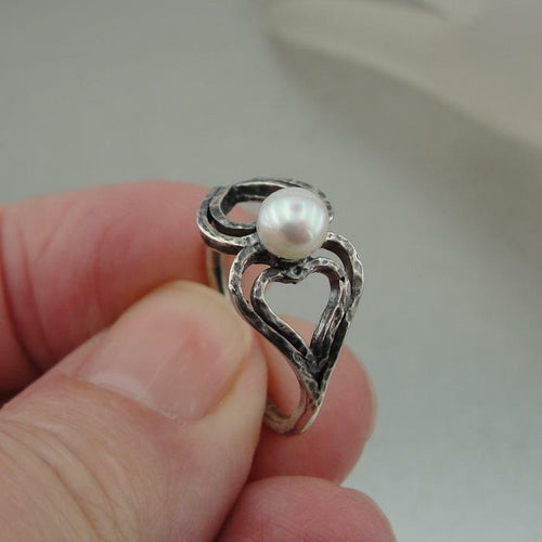 Hadar Designers Heart Sterling Silver Pearl Ring size 6.5 Handmade Sweet () SALE