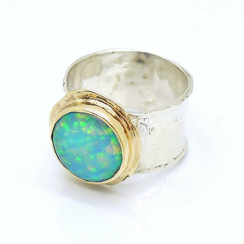 Hadar Designers Handmade 9k Yellow Gold 925 Silver Opal Ring 6,7,8,9,10 (I r137