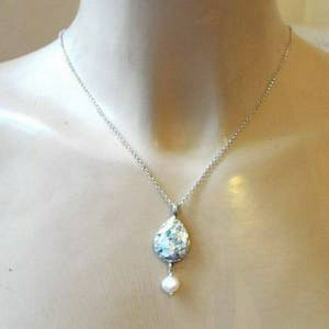 Hadar Designers Sterling Silver Roman Glass Drop Pearl Pendant Handmade (AS)SALE