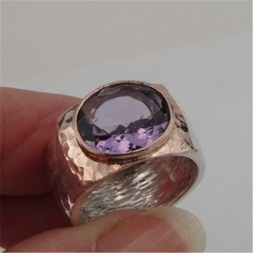 Hadar Designers Handmade 9k Rose Gold 925 Silver Amethyst Ring sz 7, 7.5 (I R64y