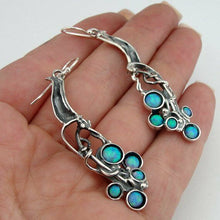 Load image into Gallery viewer, Hadar Designers 925 Sterling Silver Blue Opal Earrings Handmade long Dangle (H)