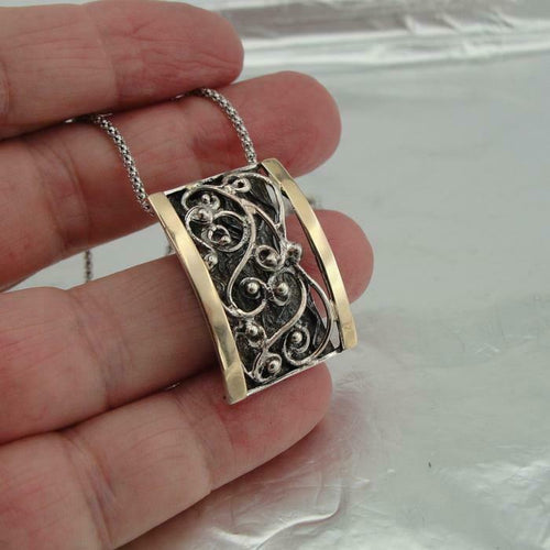 Hadar Designers 9k Yellow Gold 925 Sterling Silver Filigree Pendant Handmade(S)y
