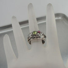 Load image into Gallery viewer, Hadar Designers Pink Tourmaline Peridot Ring size 7, 7.5 Sterling Silver (H 1332
