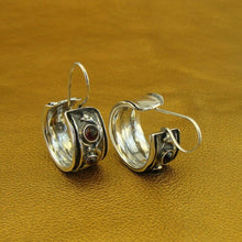 Load image into Gallery viewer, Hadar Designers Red Garnet Hoop Earrings 925 Sterling Silver Handmade () SALE