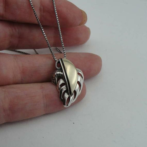 Hadar Designers 9k Yellow Gold 925 Sterling Silver Leaf Pendant Handmade () SALE