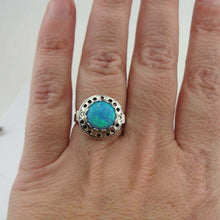 Load image into Gallery viewer, Hadar Designers Blue Opal Ring size 6.5,7 Sterling 925 Silver Handmade () SALE