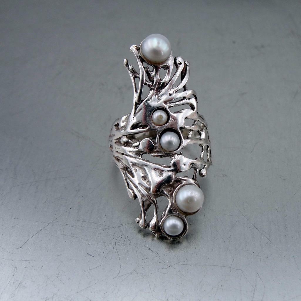 Hadar Designers Sterling Silver Pearl Peacock Ring  6,7,8,9,10 Handmade (H 1588