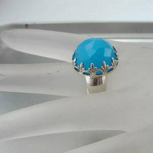 Hadar Designers Blue Ocean Quartz Ring size 8, 8.5 Handmade 925 Silver (H)SALE