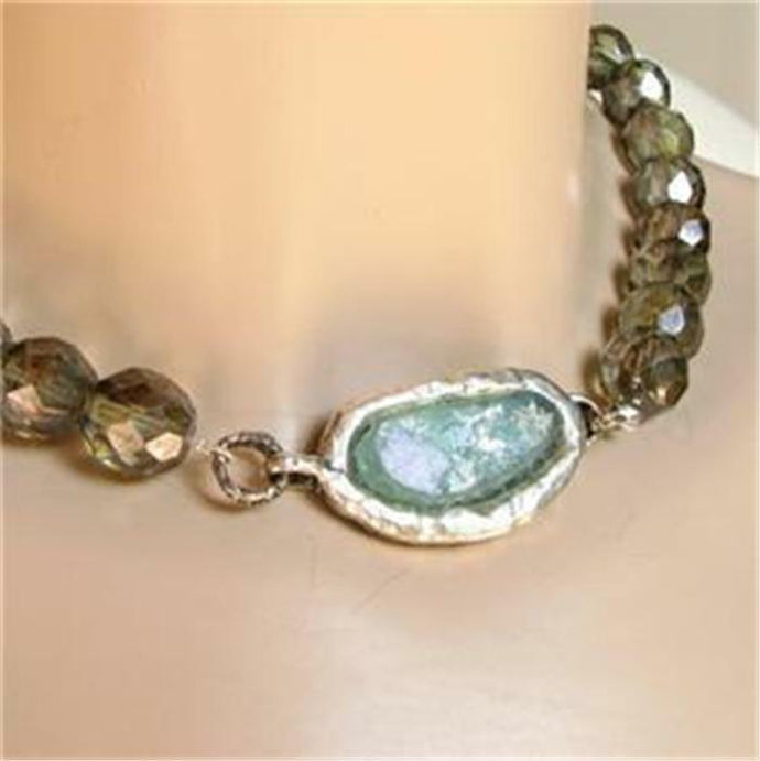 Hadar Designers 925 Sterling Silver Smokey Antique Roman Glass Necklace (as 5031