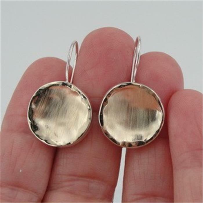 Hadar Designers Handmade 9k Brush Yellow Gold Sterling Silver Earrings (I e271)