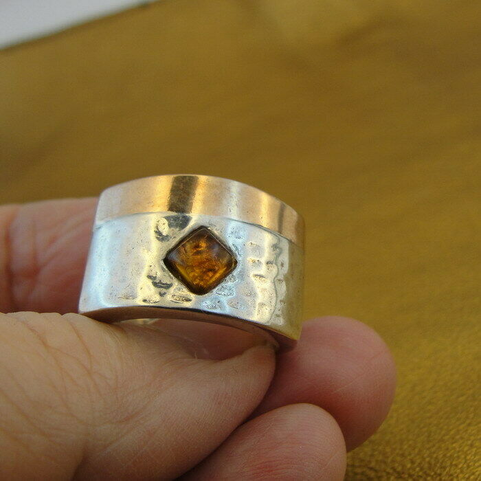 Hadar Designers 9k Rose Gold 925 Silver Baltic Amber Ring sz 7.5,8 Handmade (DKy